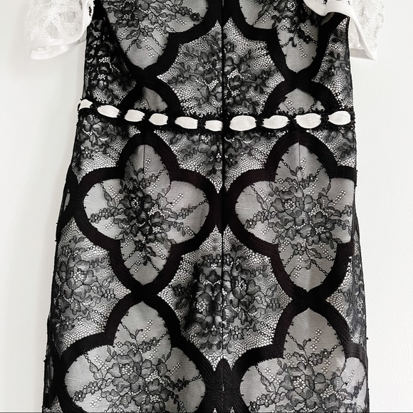 Alexis Emily Black and White Lace Ruffle Cap Sleeve Midi Dress with Side Slit XS - Picture 13 of 16
